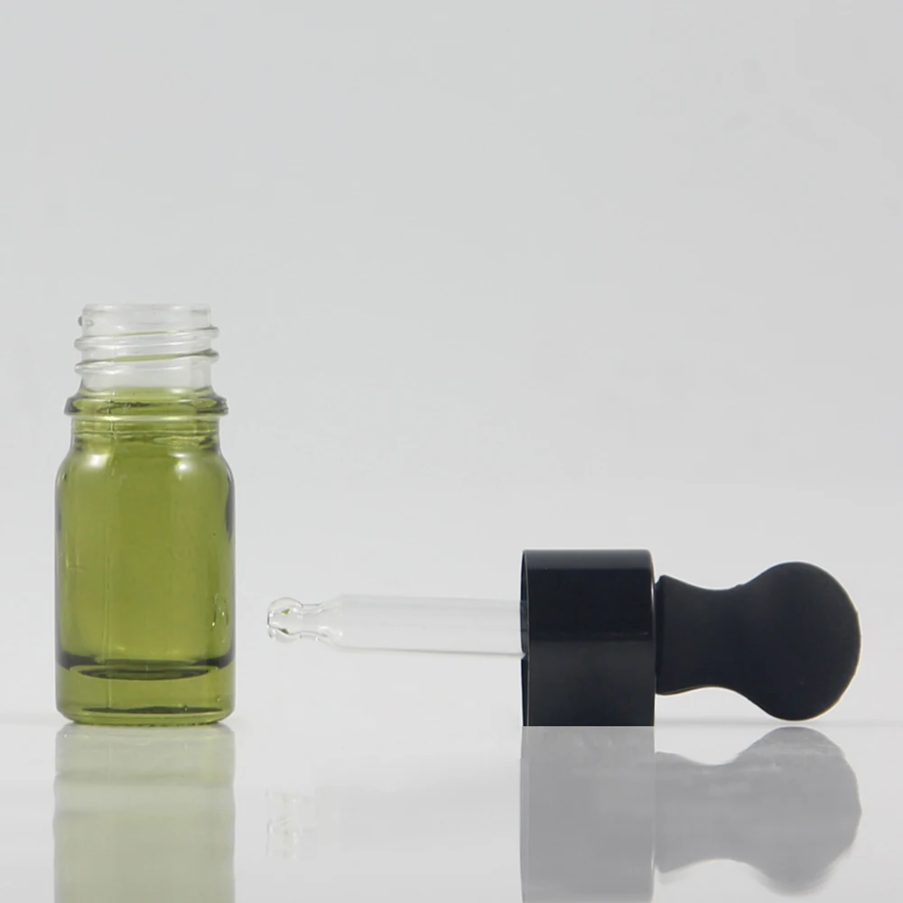 30pcs 5ml olive green Glass Essential Oil Bottle With aluminum black  dropper cap,  5ml mini glass dropper Oil Container