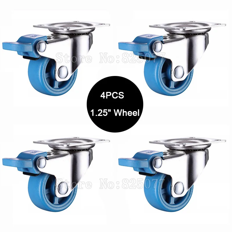 

4PCS 1.25inch Caster With Brake,PA Nylon,Super Mute Wheels,bear 22kg/pcs,For Bookcase Drawer Flower Racks,Small Cupboard JF1574