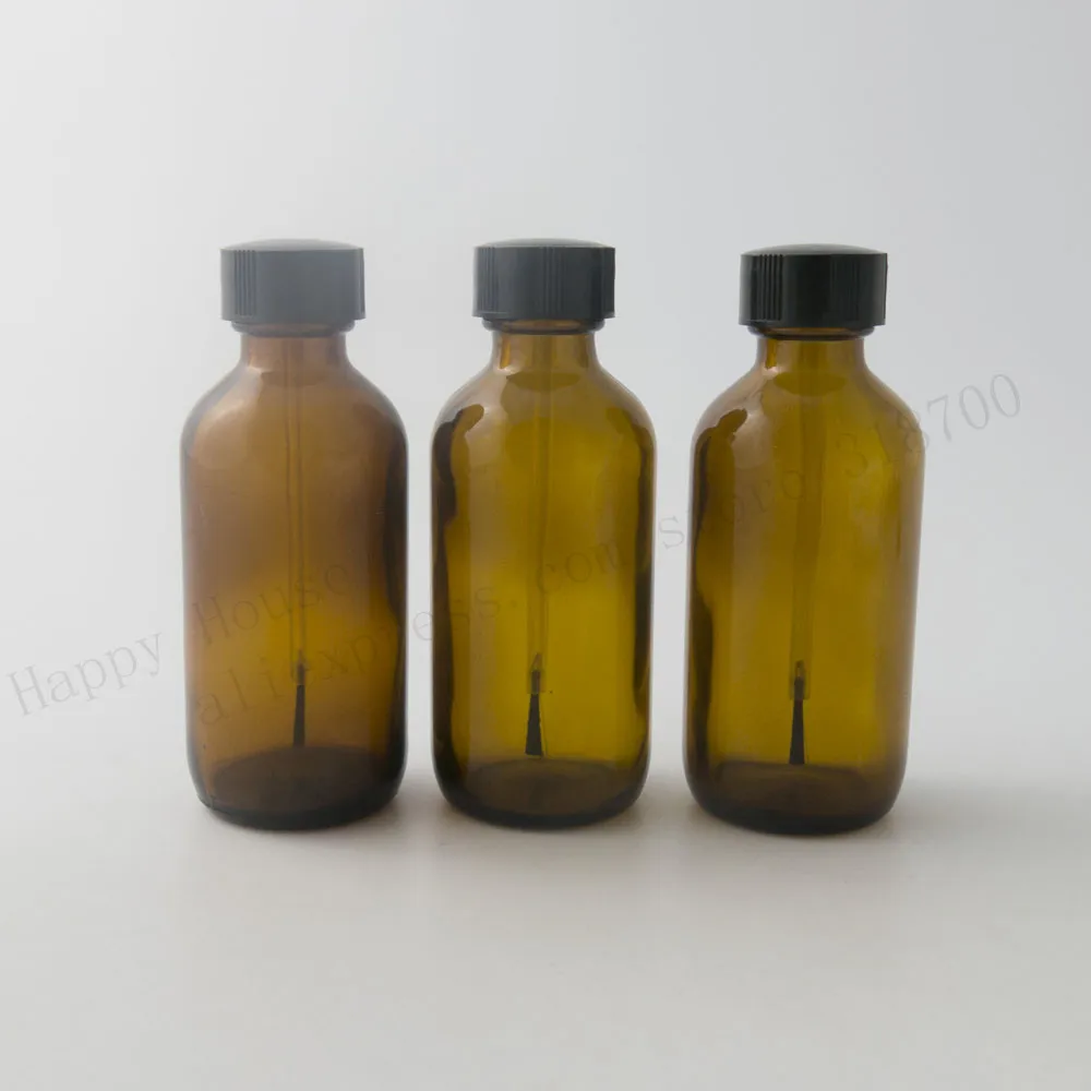 High Quality!100 x 60ml Empty Amber Glass Nail Polish Bottle With Black Brush Cap,2oz Brown Glass Container