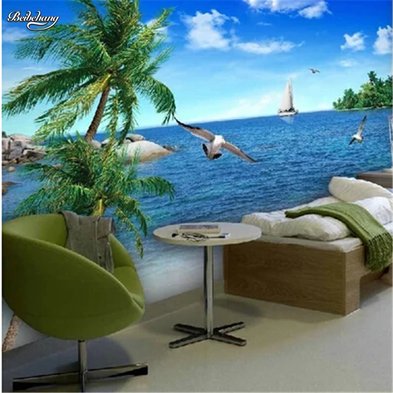 

beibehang 3d photo wallpaper Palm beach scenery sea beach sofa TV background mood enjoy nature mural wall paper for living room