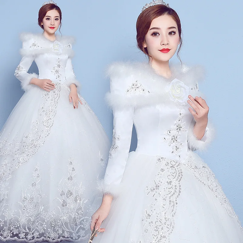 Vlnuo Nisa Lange Mouwen Winter Trouwjurk Met Sjaal Kant Applicaties Sequin Onzichtbare Rits Bruidsjurken Vestido De Novias 20