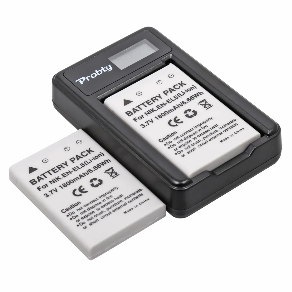 2Pcs Probty EN-EL5 EN EL5 Battery + LCD USB Charger For Nikon CoolPix P530 P520 P100 P500 P5100 P5000 P6000 P90 P80 P3 P4 camera