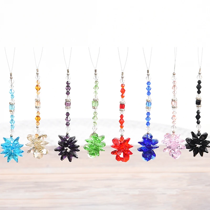 1PCS Crystal Sparkling Starburst Suncatcher Hanging Car Rear View Mirror Charm Ornament Rainbow Maker