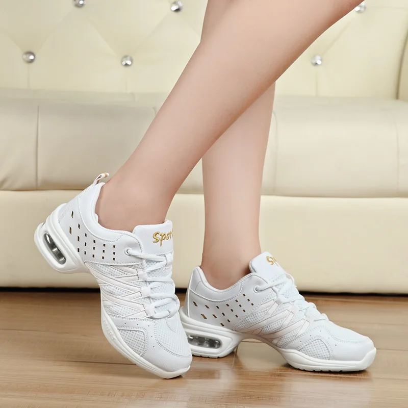 New White Dancing Shoes Soft Bottom Shoes For Women Hover board Sports Aerobics Dance Mesh Modern Square Dance Jazz Shoes Woman