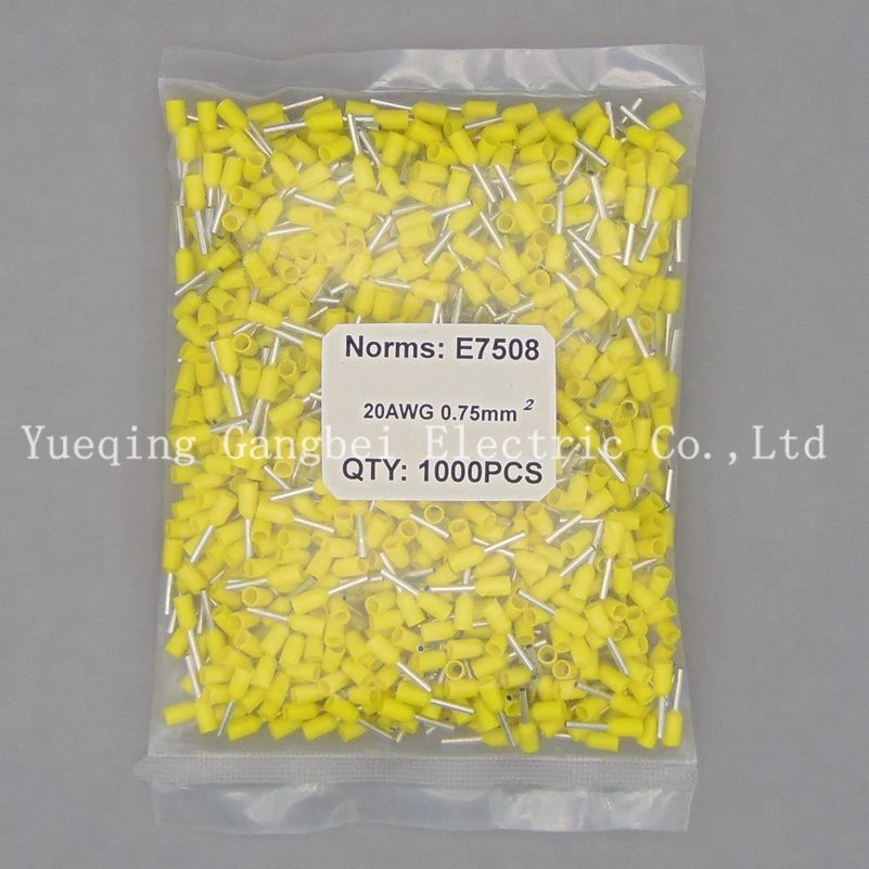 Kawat tembaga Crimp kuning E7508 Terminal ujung Pin kabel terisolasi 20AWG 0.75mm
