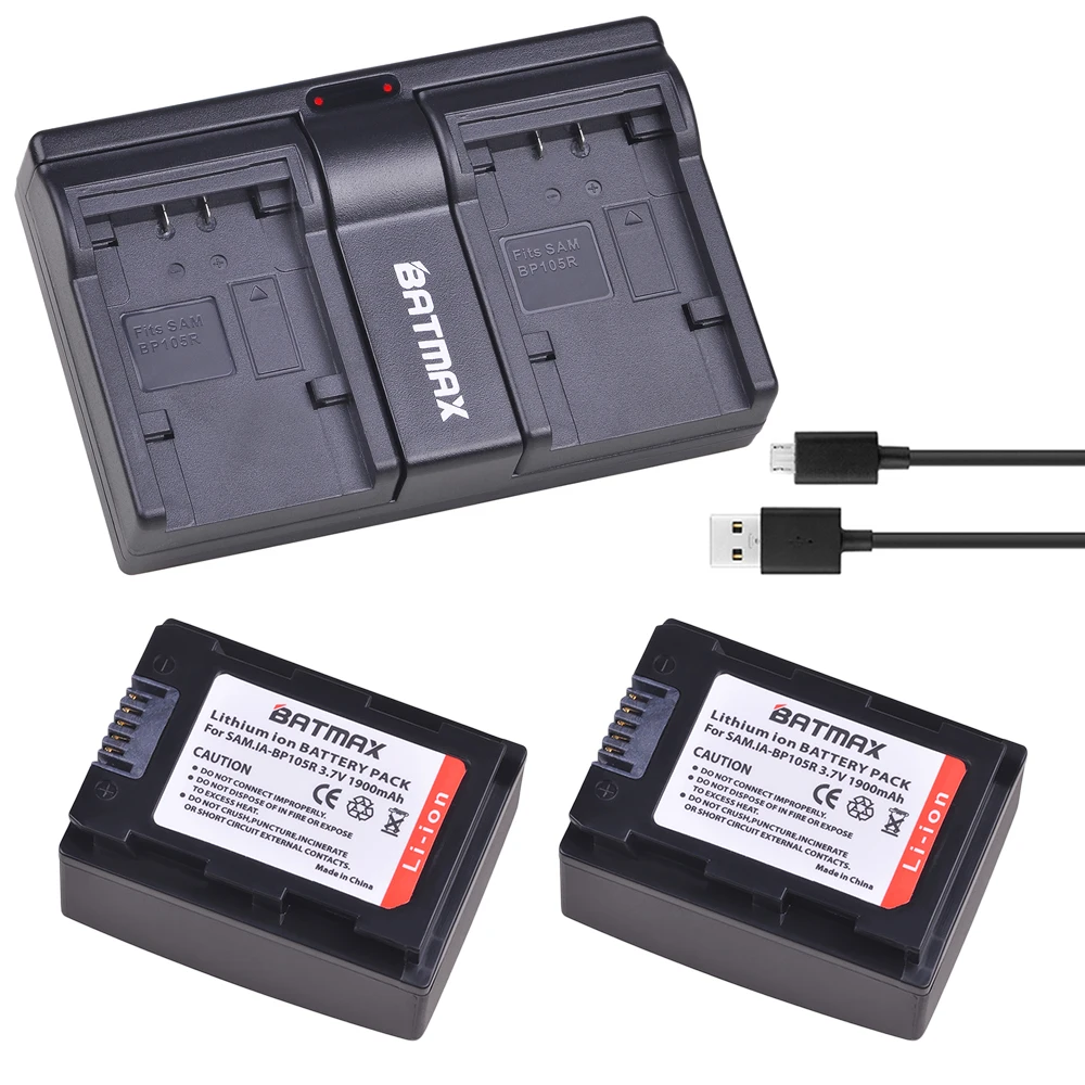 2Pcs IA-BP105R IABP105R IA-BP210R IABP210R Battery + Dual USB Charger for SAMSUNG SMX-F500 F501 F530 HMX-F900 F910 F920 H320