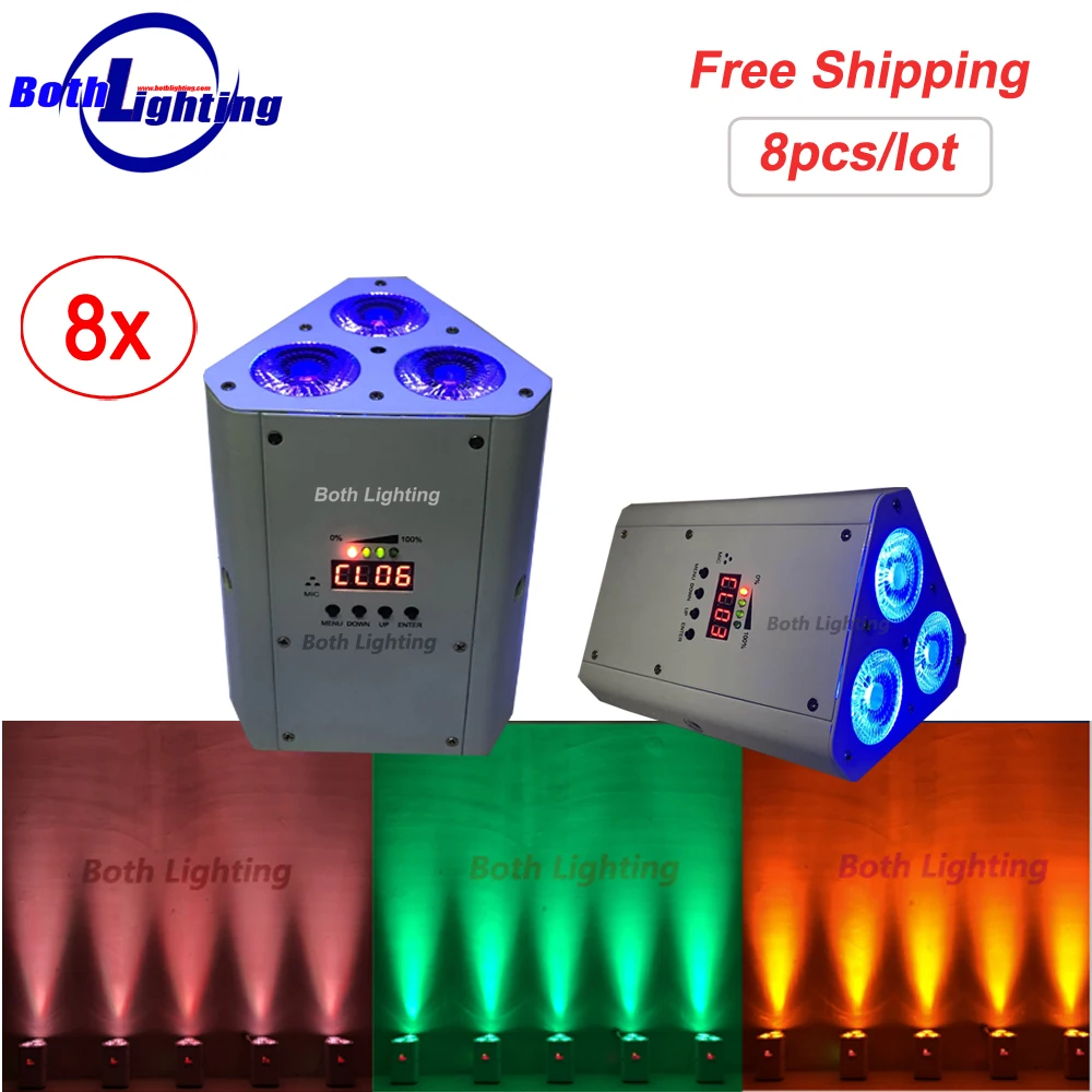 

Night Club Lighting 3x18w RGBWA UV 6in1 Battery Powered Stage Lights Wireless Mini DMX LED Par Uplights for Party Wedding