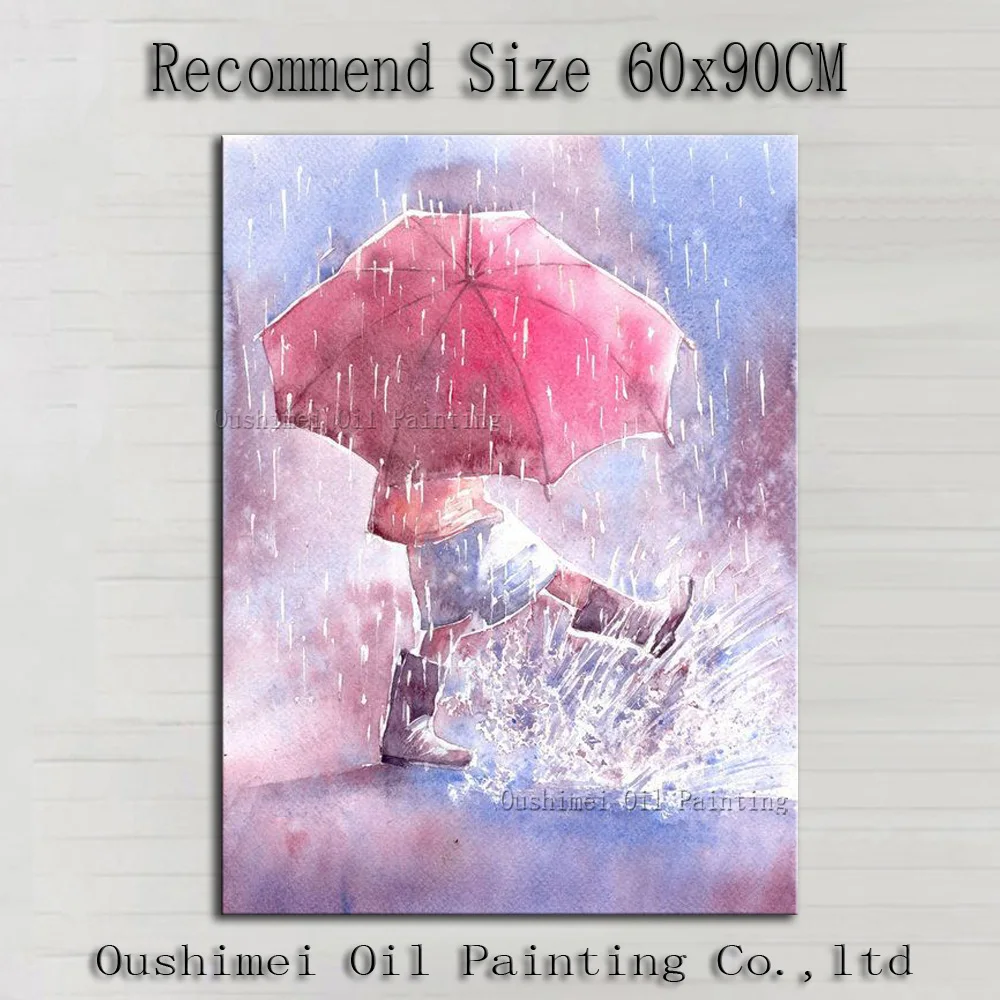 

Pure Hand-pained Best Baby Room Decoration Modern Decorative Oil Painting On Canvas Baby Playing Rainwater Canvas Painting