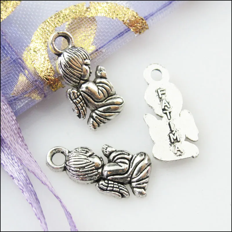 30Pcs Antiqued Silver Color Praying Angel Wings Charms Pendants 8x16mm