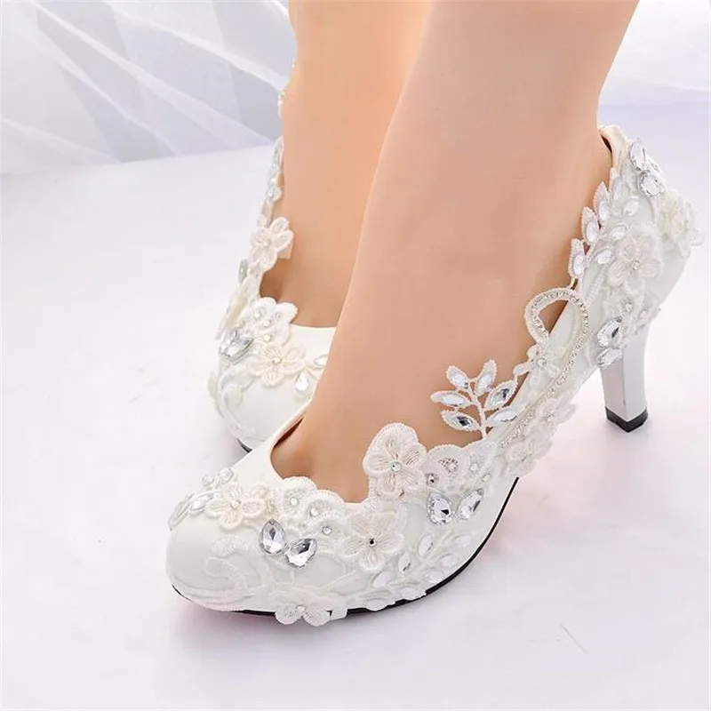 Crystal White Wedding Shoes Bride Female High Heels Shoes woman 2019 diamond princess Ball party shoes shoes zapatos tacon mujer