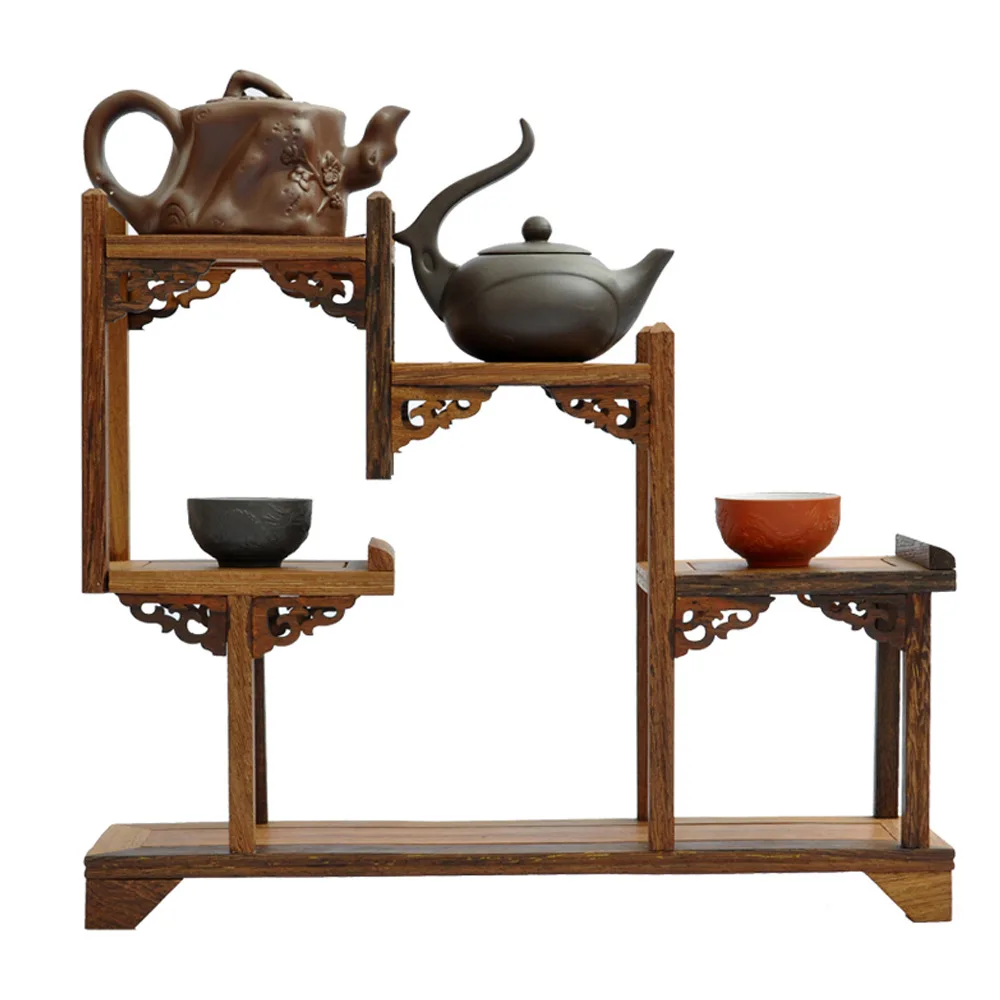 Ming and Qing mahogany furniture wenge new three-curio shelf Shelf antique teapot ornaments factory direct