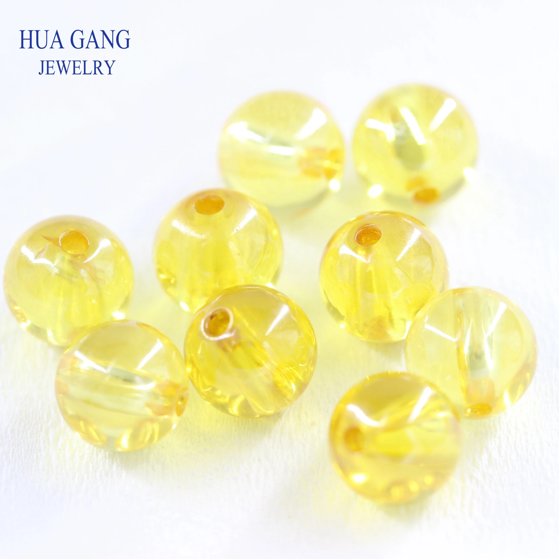 Golden Stone Round Hole CZ Beads Cabochon Cut Synthetic Gems Cubic Zirconia Yellow Bead For Jewelry Making 6mm~12mm Wholesale