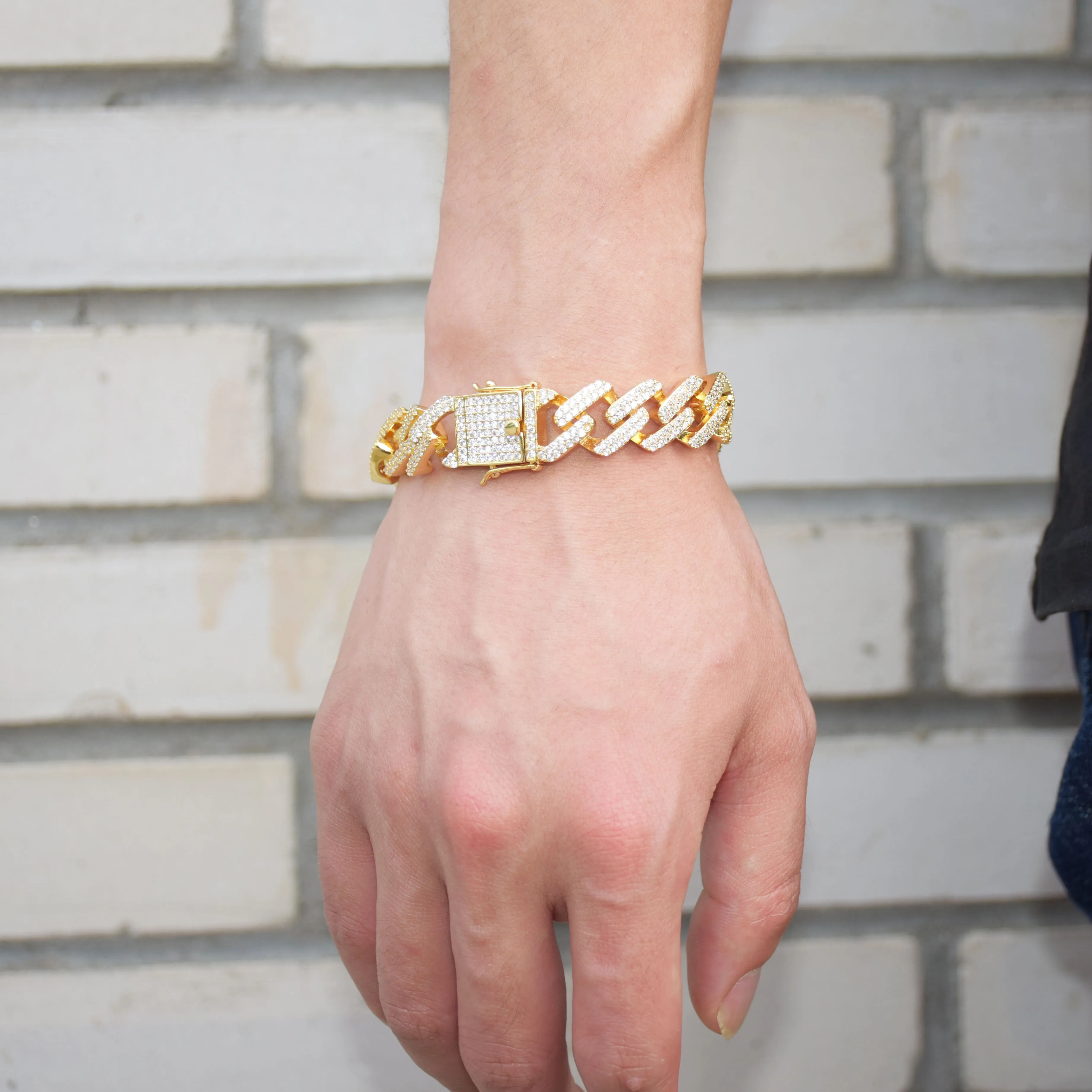 14 مللي متر ميامي الكوبي رابط الشق سوار الذهب اللون مثلج خارج زركون روك الهيب هوب نمط الرجال المجوهرات #3