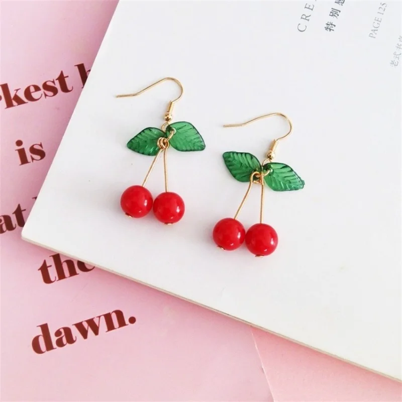 2019 Japanese and Korean Sweet Fashion Youth Girl Student Fruit Cherry Earrings Fresh and Simple Cute Women Earrings Ear Clips