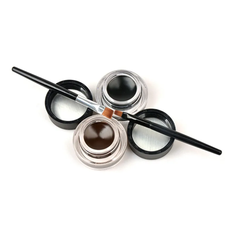 Music Flower 2pcs/Kit Eyeliner Gel Cream Natural Brown Makeup Eye Liner With Brush Easy to Draw Arrows Waterproof Eye Cosmetics