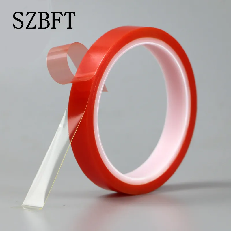 SZBFT 2 rotoli 1mm ~ 5mm * 5M forte pet adesivo PET pellicola rossa trasparente nastro biadesivo nessuna traccia per schermo LCD del telefono spedizione gratuita