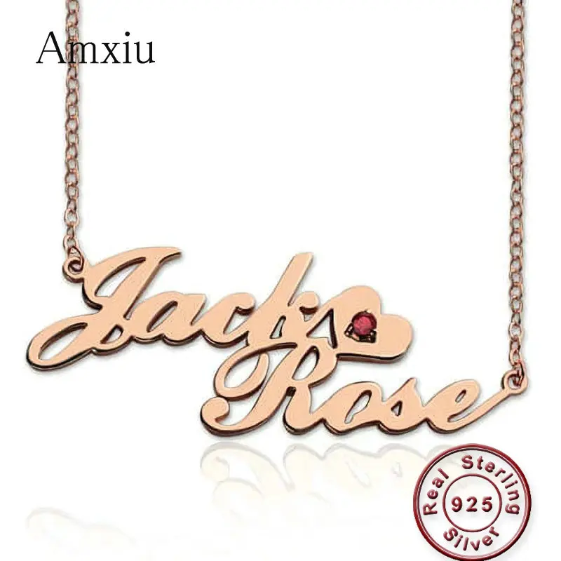 

Amxiu Customized 925 Sterling Silver Name Necklace Personalized Rose Gold Choker Engrave Two Names Necklace For Women's Day Gift