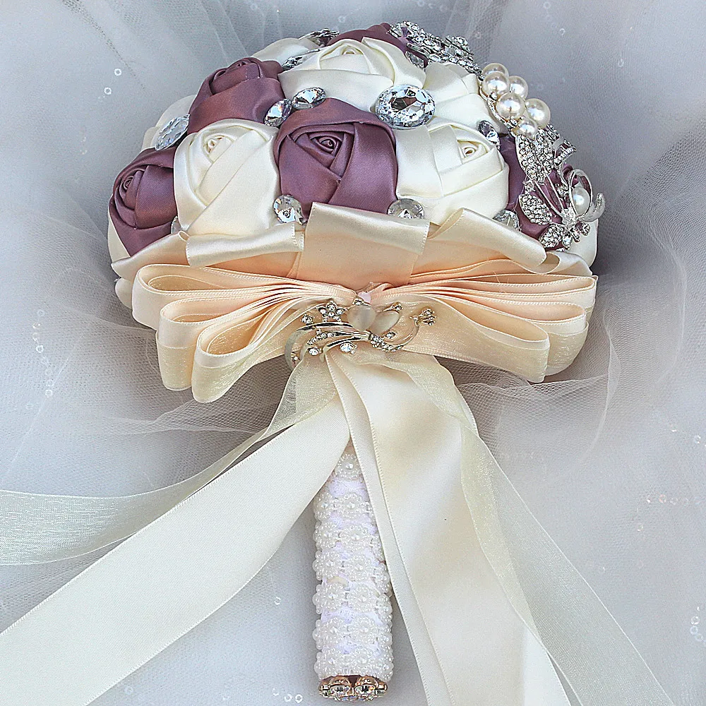 

New arrived purple and cream artificial wedding bouquets bridal wedding bouquets for wedding decoration