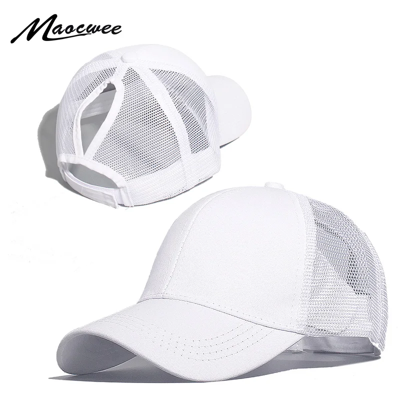 MAOCWEE Ponytail Baseball Cap Women Mesh Baseball Hats Summer Beach Cap Solid Color Snapback Girl Sun Hats With Hole 2019