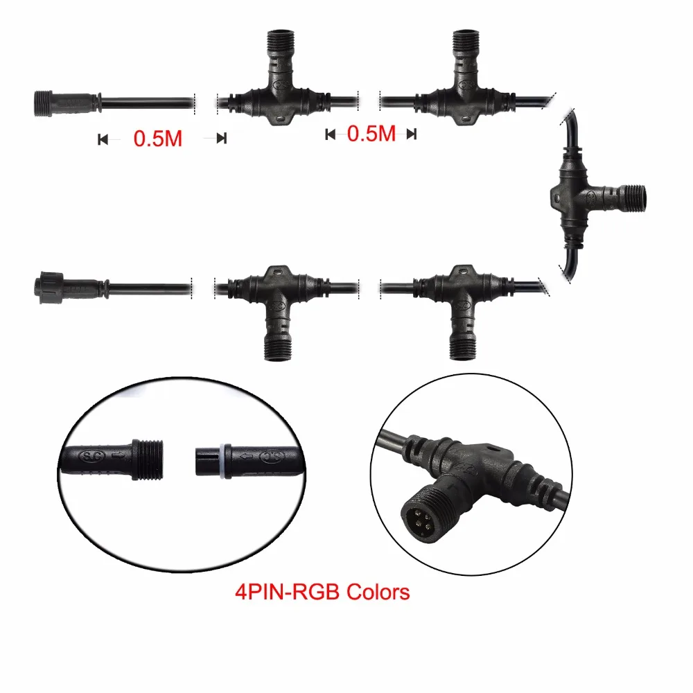 Wodoodporna ocena IP67 UL2464 drut czarny PC 3 M jeden kolor światła 2 PIN/RGB kolor światła 4 PIN T podłącz kabel