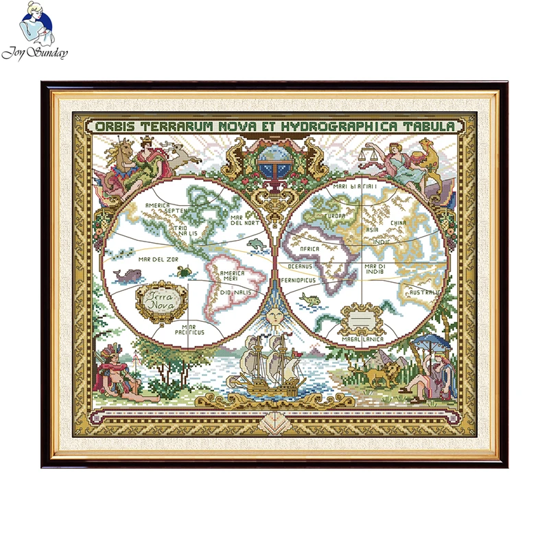 Joy Sunday Old world map Patterns DIY Handmade Counted Cross stitch kit and Precise Printed Embroidery set Needlework