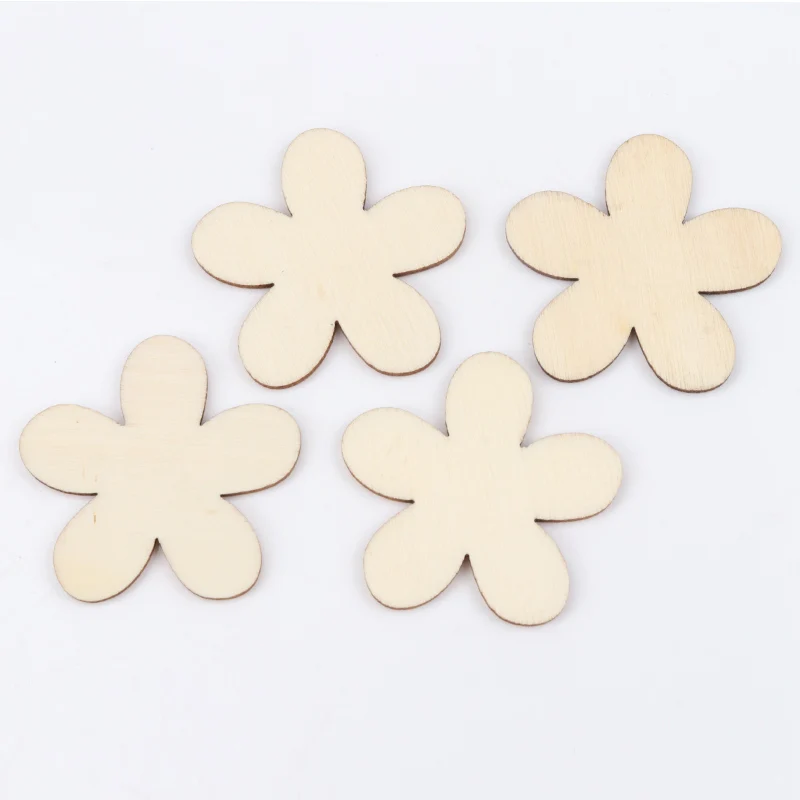 15/20/25/35mm 50pcs Natural Wooden Flower Pattern Scrapbooking Art Collection Craft For Handmade Sewing Decoration