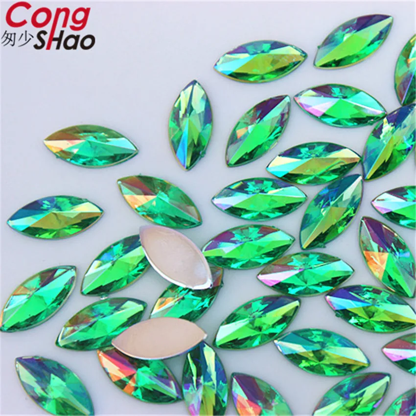 Cong Shao 100pcs 7x14mm Horse Eye AB Acryl Non Hotfix Rhinestone Navette Nail Art Rhinestone Non Hot Fix Crystal for DIY ZZ356