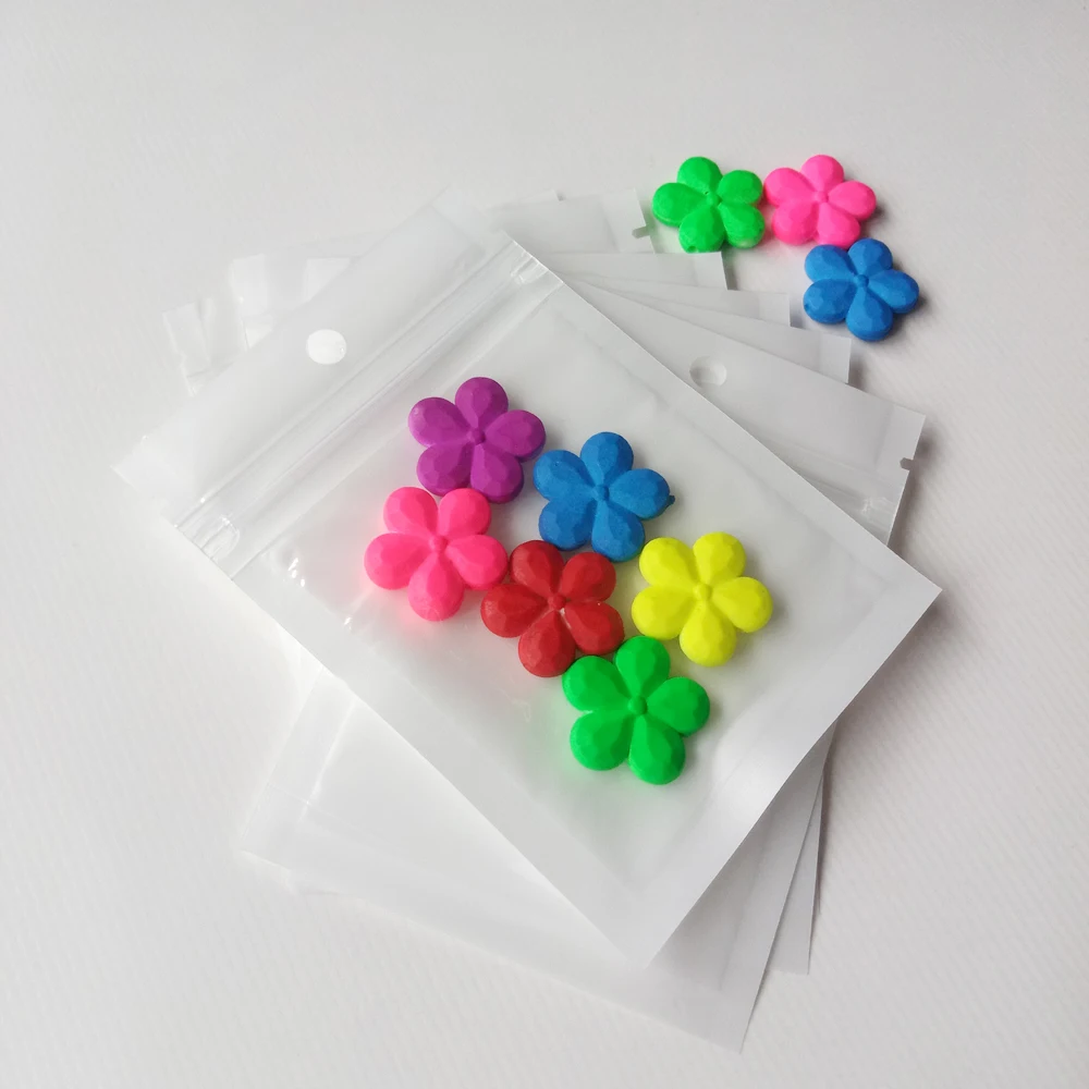 500Pcs 9*16Cm Wit/Clear Self Seal Rits Plastic Verpakking Poly Bag Pearl Film Ziplock Sieraden tassen Pakket Met Hang Hole