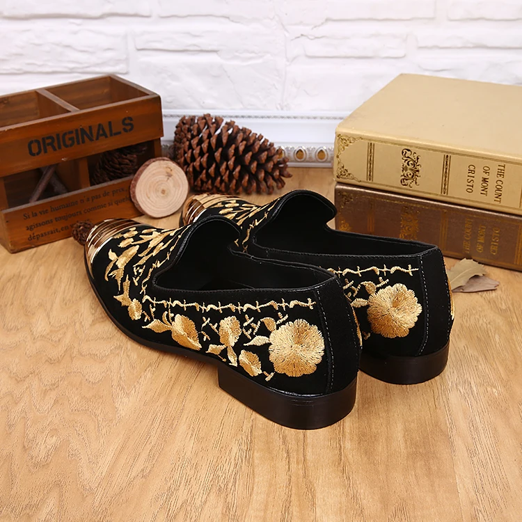 Choudory vintage sapato masculino gold dress italian shoes men wedding shoes leather classic prom shoes velvet loafers image 2