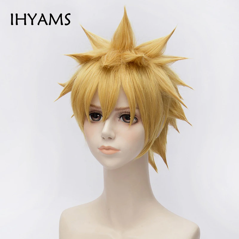 Uzumaki Cosplay Wigs 30cm Short Golden Heat Resistant Synthetic Hair Perucas Cosplay Wig + Wig Cap