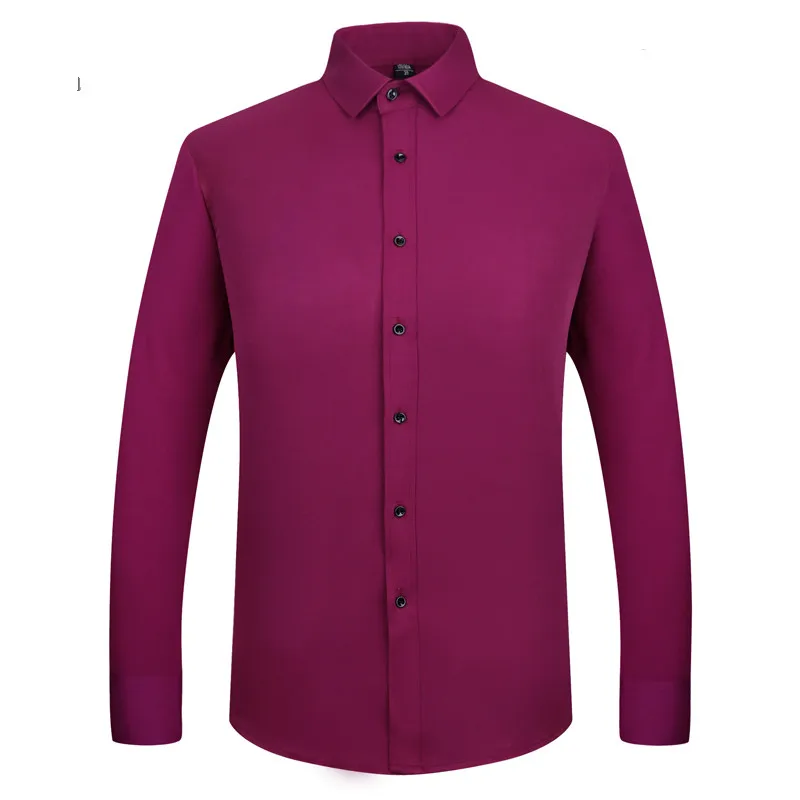 New Arrival Fuchsia eSolid Shirts for Men  Long Sleeved Shirt Male Social Business Dress Work Men Business Shirts  Formal 4XL