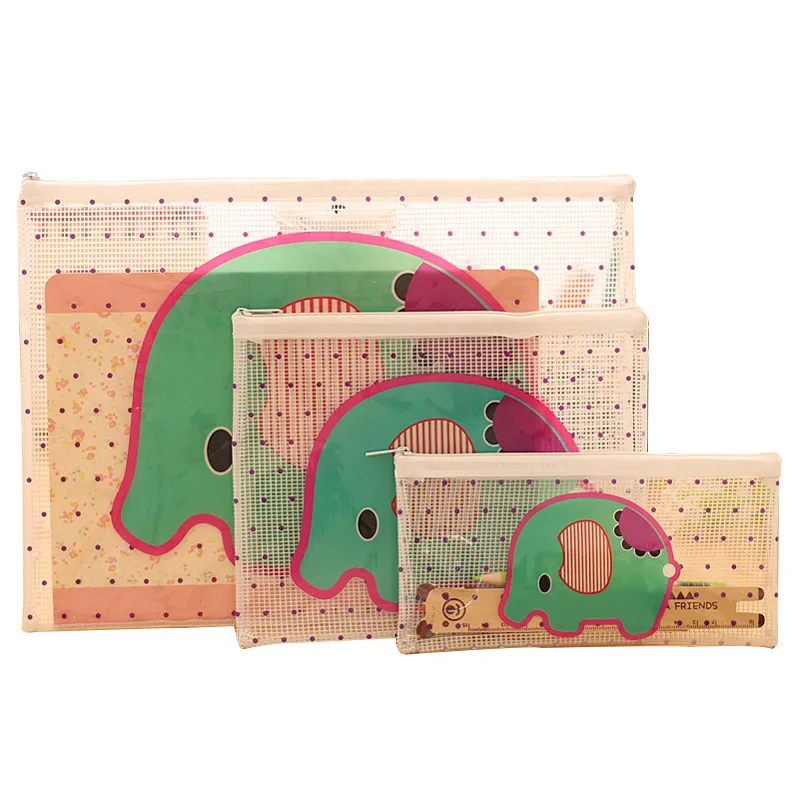 

1Pcs Cartoon Elephant Translucent Waterproof Pencil Bags PVC File Folder Document Filing Bag Stationery Bag for Kids Office