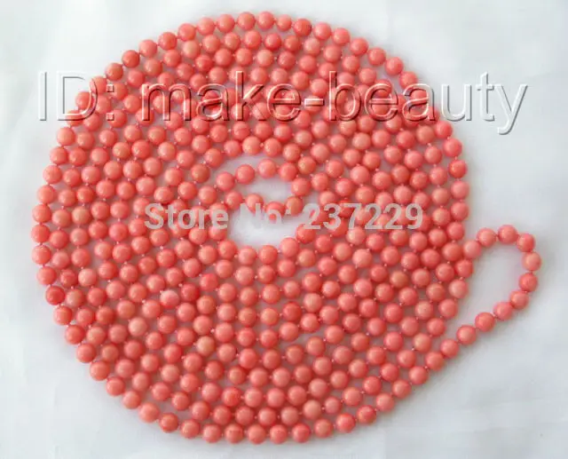 

Wholesale XSZ2014 ^stunning long 100" 6mm round pink natural coral beads necklace