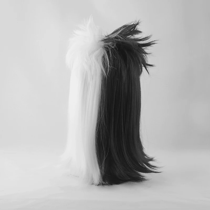 CRUELLA Deville De Vil Half White Half Black Heat Resistant Hair Cosplay Costume Wig + Free Wig Cap