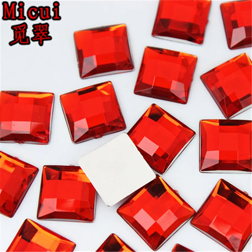 Micui 50pcs 14mm Crystal Mix Color Acrylic Rhinestones Flatback Square Gems Strass Stone For Clothes Dress Craft MC788