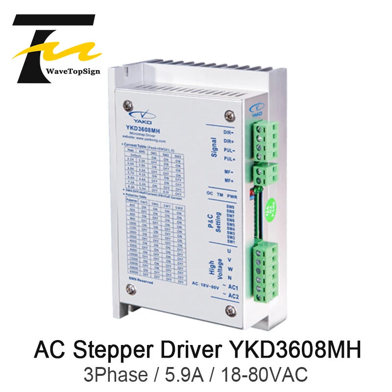 

YAKO Stepper Motor Driver YKD3608MH 3Phase Input Voltage AC18-80V 5.9A 350HZ Match Motor 57~86mm