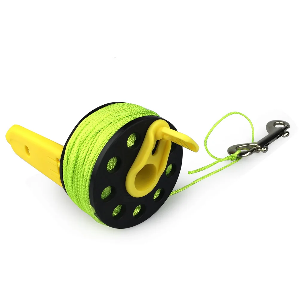 スキューバダイビングフィンガーリール、洞窟探検ツール、金属フック、ナイロンラインスレッドスプール、デュアルワインディングハンドル、ダイバーアクセサリー、長さ30m