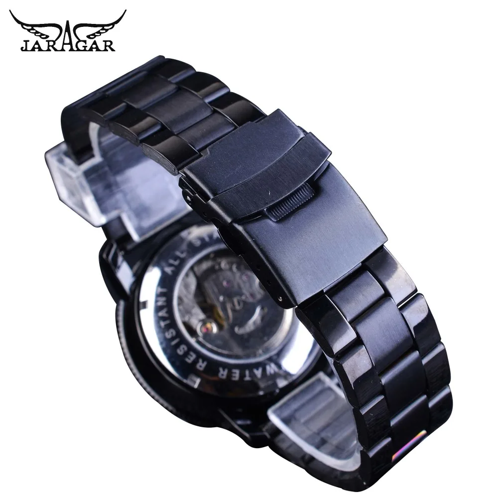 Jaragar Fashion Three Small Dial Date Week Hour Display Black Bracelet Men\'s Automatic Watches Luminous Hands Military Clock