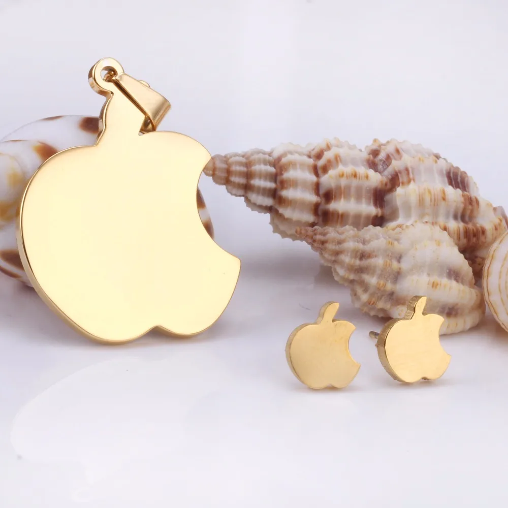 LUXUSTEEL aretes Cute Apple Earrings Stainless Steel  Anti Allergic Necklace 2020 Collars Choker Accessories Party Wholesale
