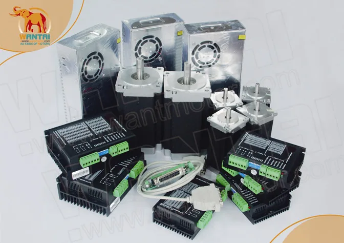 

New Arrival! Wantai CNC 6 Axis Stepper Motors Dual Shaft 425oz-in &1600oz-in+Drivers 128&256micro Mill Laser Engraving