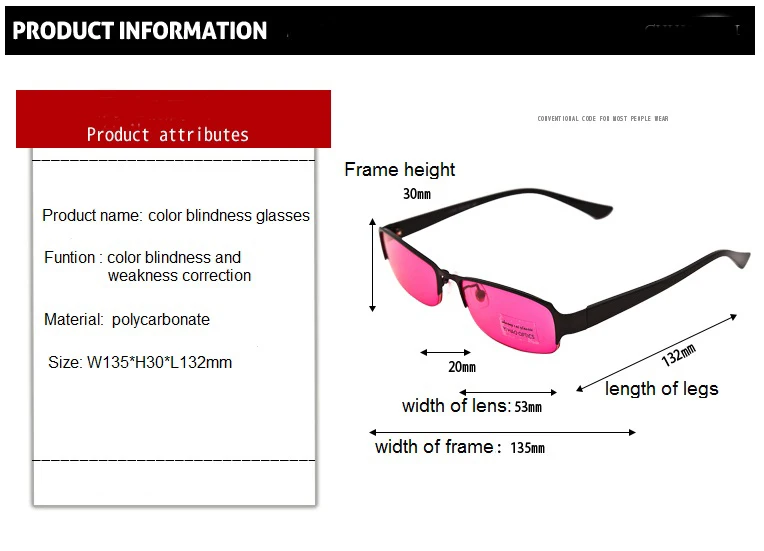 Half frame Red and green color blindness glasses for construction line-putting,Driver's license exam,driving & other daily use.