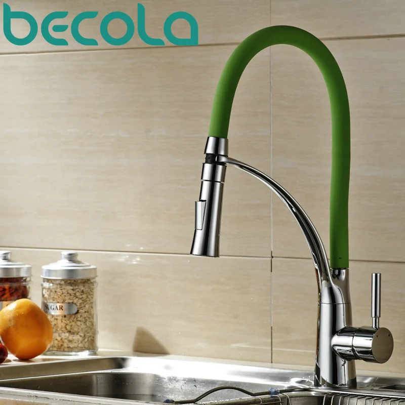 

Becola Pull Down Kitchen Faucet Deck Mounted Sink Mixer Tap Hot and Cold Water Green Faucet B-9205G