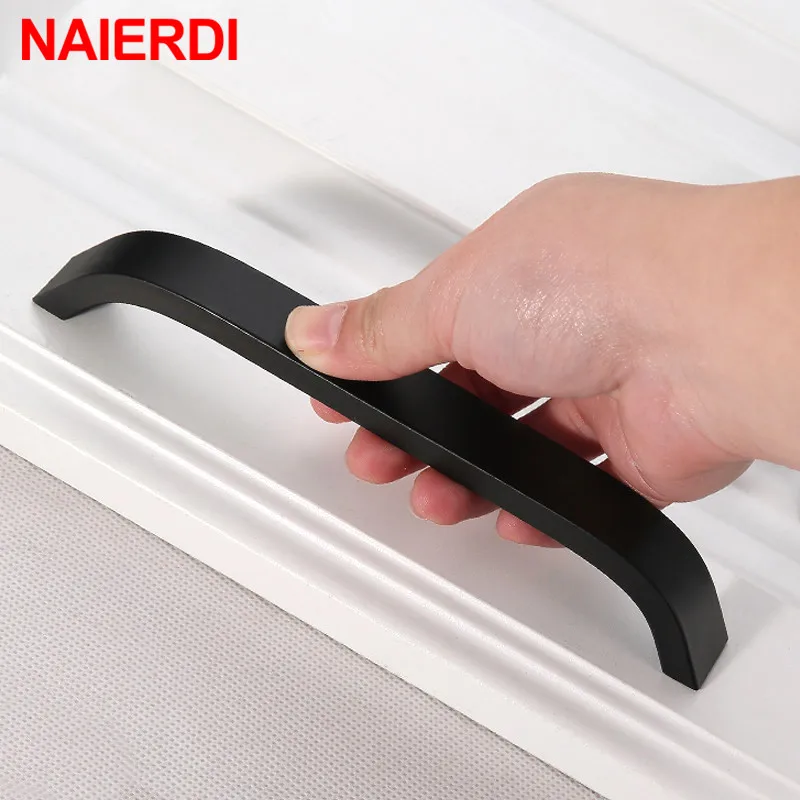 NAIERDI Kitchen Cabinet Knobs Handles Black Furniture Handle for Cabinet Drawer Pulls Aluminum Alloy Handle 96/128/160/192mm