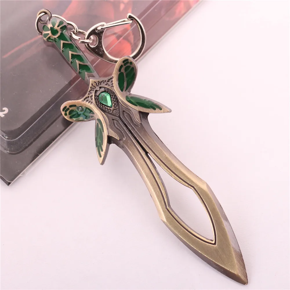 Wholesale 12pcs/lot Dota 2 the Butterfly Sword Weapon Key Chain Metal Alloy Keychain Cosplay Jewelry Accesssory Size 12cm