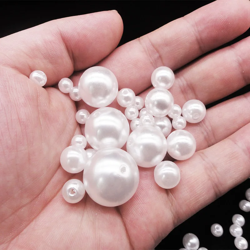 3-25mm Dia Straight Hole White Color Imitation Pearls Beads Round Loose Beads DIY Bracelet Necklace Jewelry Making  Accessories