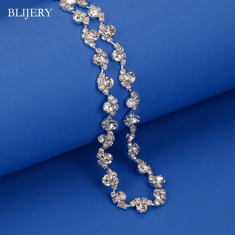 BLIJERY Silver Color Rhinestone Crystal Choker Necklace Earrings Set for Women Floral Bridesmaid Bridal Wedding Jewelry Sets