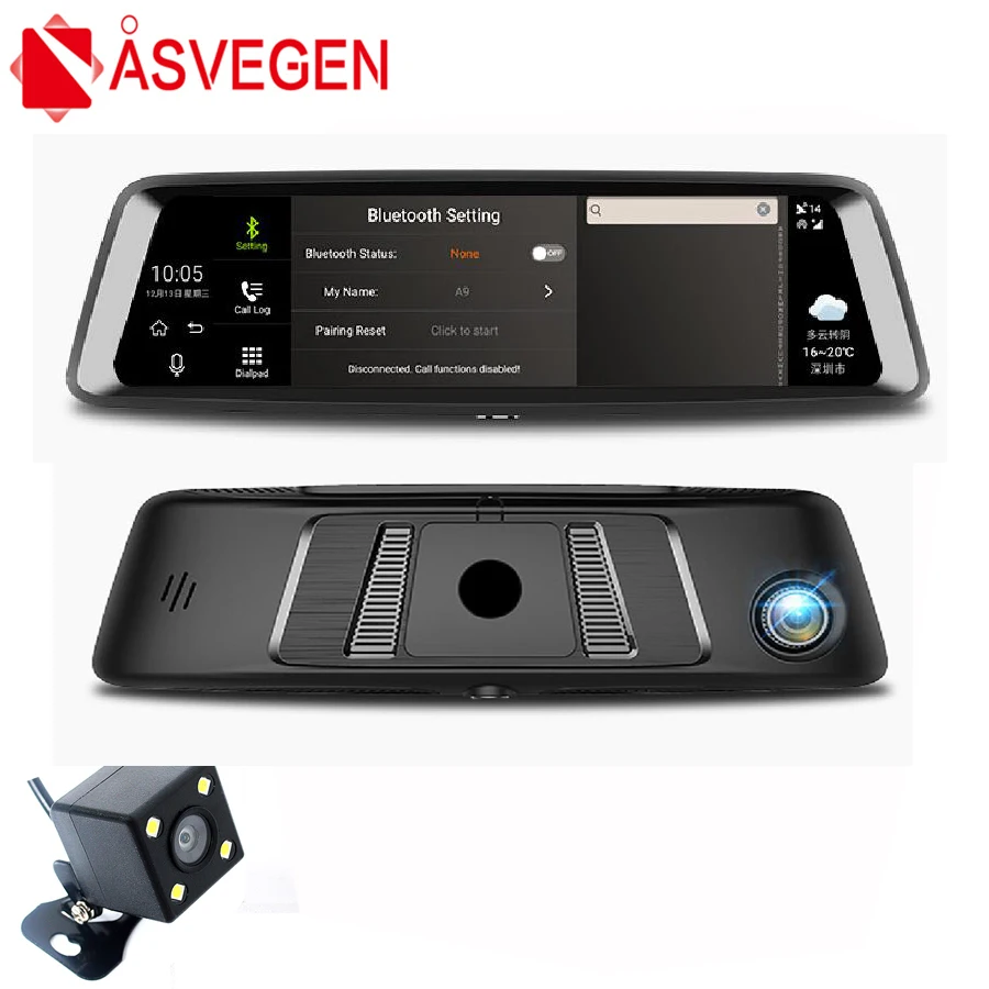 

Зеркало заднего вида Asvegen, 9,88 дюйма, 4G, Wi-Fi, Bluetooth, GPS