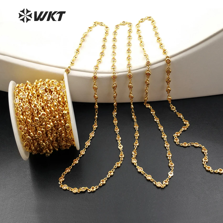 WT-BC090 Fashion Charms Gold Trim Brass Chain With Beautiful CZ Micro Pave NEW STYLE For Women Jewelry Making Findings 3mm