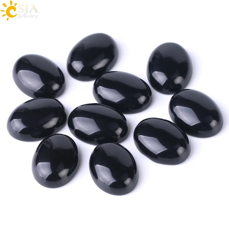 CSJA 1PC Natural Stone Oval Cabochon Obsidian Bead No Hole for Women Men Fashion Jewelry Making Ring Face Bracelet Necklace F508