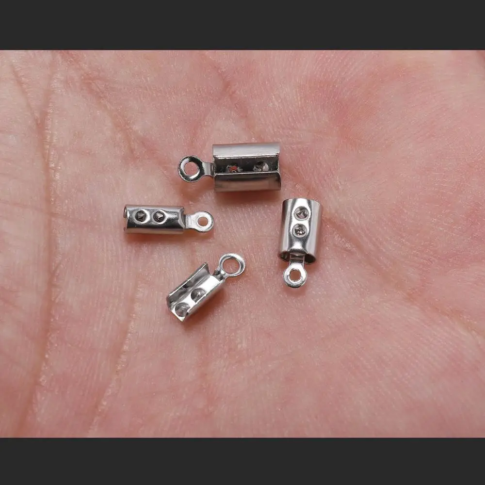 50 pcs Stainless Steel Leather Cord clasp End Clasps Crimp Bead Connectors For Jewelry Making Findings DIY Accessories Supplies